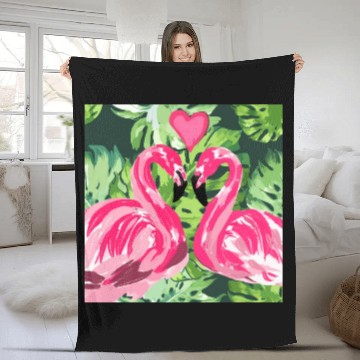 Discover Pink Flamingo Love Fleece Blankets