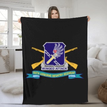 Discover Army 188th Airborne Infantry Regiment w Br DUI Rib Fleece Blankets