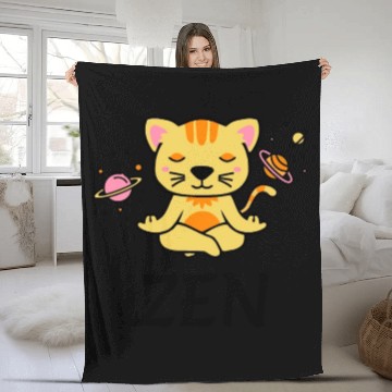 Discover zen yoga cat space meditation sport training Fleece Blankets