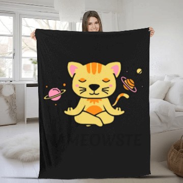 Discover zen yoga cat space meditation sport training Fleece Blankets