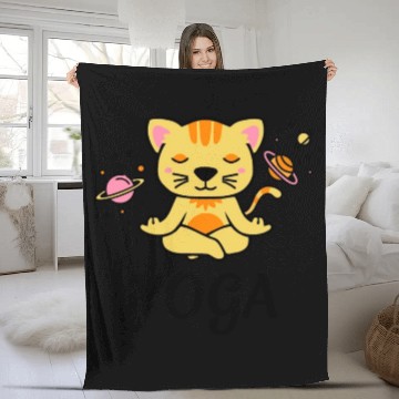 Discover zen yoga cat space meditation sport training Fleece Blankets