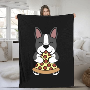 Discover Boston Terrier Pizza Lover Fleece Blankets