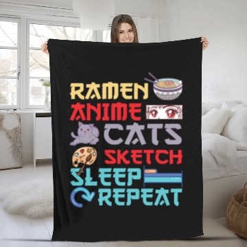 Discover Ramen Anime Cats Sketch Sleep Fleece Blankets