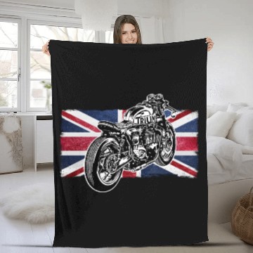 Discover Cafe Racer Bike, Distressed UK Flag Vintage Ride Fleece Blankets