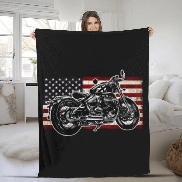 Discover Distressed Flag Vintage Bobber Bike Motorcycle Fleece Blankets