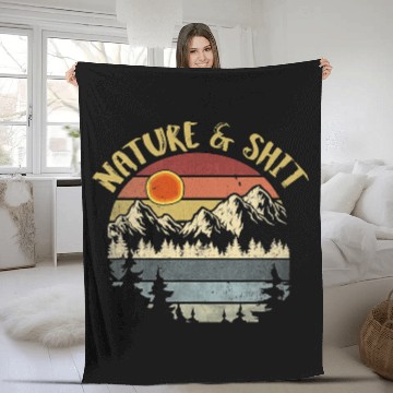 Discover Nature And Shit Vintage Mountains Hiking Camping Fleece Blankets