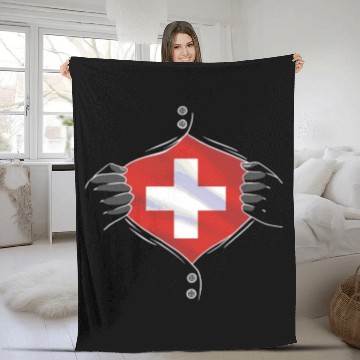 Discover Switzerland flag proud Fleece Blankets