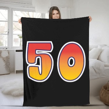 Discover Number 50 Red - Orange Design Fleece Blankets