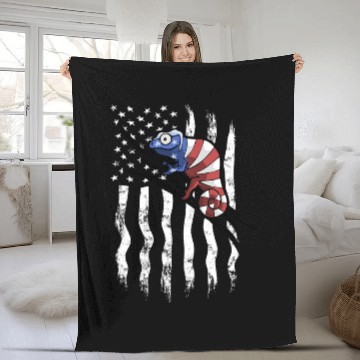 Discover US Flag Patriotic American Chameleon in Stars Fleece Blankets