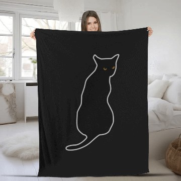Discover Street black cat with yellow eyes Fleece Blankets