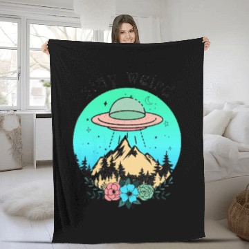 Discover Stay weird UFO art Fleece Blankets