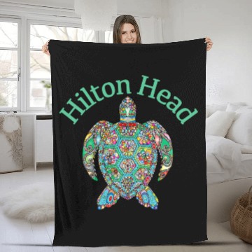 Discover Hilton Head Fleece Blankets Tribal Turtle Gift Fleece Blankets