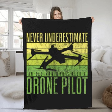 Discover Never Underestimate An Old Man Drone Pilot Quadco Fleece Blankets
