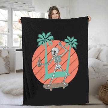 Discover Skateboarding Skeleton Skater Palms and Drink Fleece Blankets