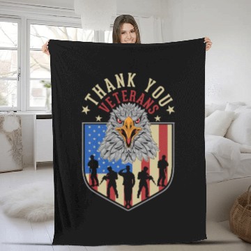 Discover Eagle Veterans Day Patriotic Soldiers US Flag Fleece Blankets
