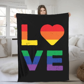 Discover LGBT LOVE Rainbow Heart Gay Lesbian Equality Gift Fleece Blankets