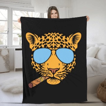 Discover Jaguar with aviator sunglasses and Cuban cigar Fleece Blankets