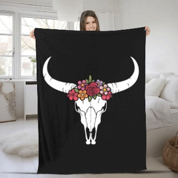 Discover Floral bull skull Fleece Blankets
