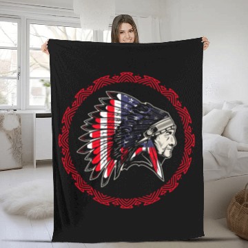 Discover Native American Chief US Flag Indian Fleece Blankets