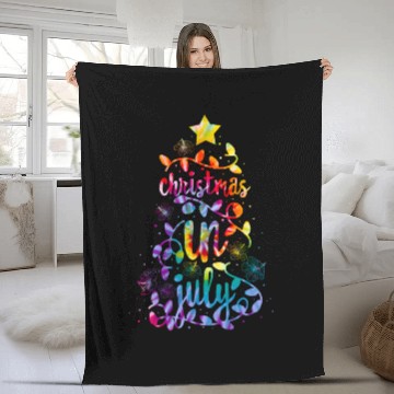 Discover Christmas In July Colorful Xmas Tree Lights Fleece Blankets