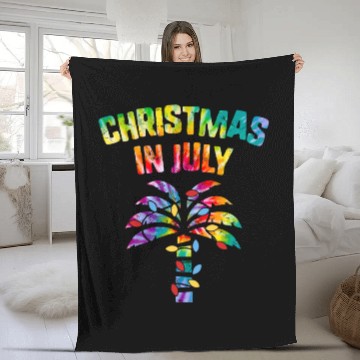 Discover Christmas In July Beach Palm Xmas Tree Summer Fleece Blankets
