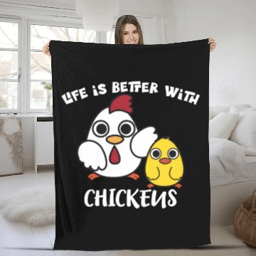 Discover Life Is Better with Chickens Cartoon Funny Hen Fleece Blankets