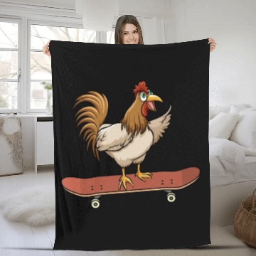 Discover Skateboard Chicken Skateboarding Farm Animal Fleece Blankets