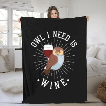 Discover Owl Wine Drinking Women Owl Lover Fleece Blankets