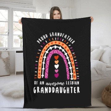Discover Proud Grandfather Lesbian Granddaughter Rainbow Fleece Blankets
