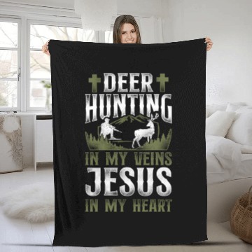 Discover Buck Deer Hunting Hunter Jesus Fleece Blankets