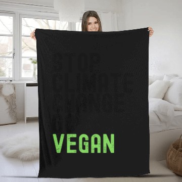 Discover STOP CLIMATE CHANGE GO VEGAN (black & green font) Fleece Blankets