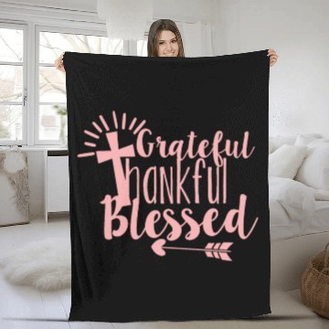 Discover Grateful Thankful And Blessed Jesus Cross Fleece Blankets
