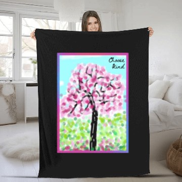 Discover Choose Kind | Be A Kind Human | Cherry Blossom Fleece Blankets