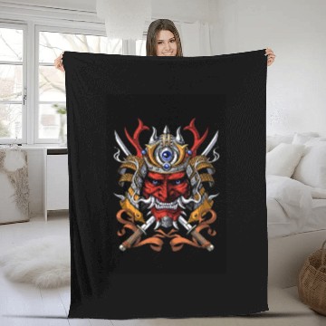 Discover Samurai Japanese Demon Mask Fleece Blankets