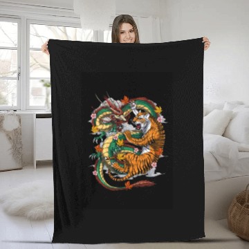 Discover Japanese Dragon Tiger Fleece Blankets