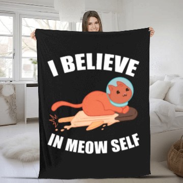 Discover I Believe In Meow Self Funny Astronaut Cat Fleece Blankets