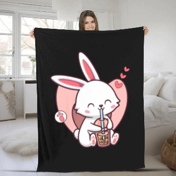 Discover Kawaii Dog Loves Fleece Blankets Boba Tea Bubble Tea Anime