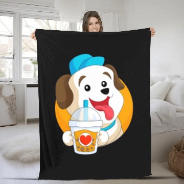 Discover Kawaii Dog Loves Fleece Blankets Boba Tea Bubble Tea Anime