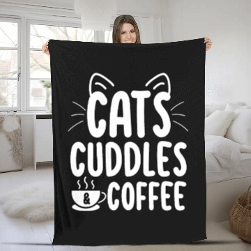 Discover Cats Coffee Funny Cute Cat Lover Kitty Mom Dad Fleece Blankets