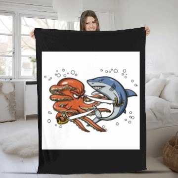 Discover Octopus Shark Pirate Battle Fleece Blankets
