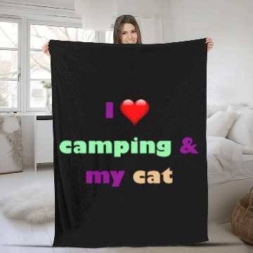 Discover camping and my cat is my best habits Fleece Blankets