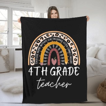 Discover 4th grade teacher leopard rainbow back to school Fleece Blankets