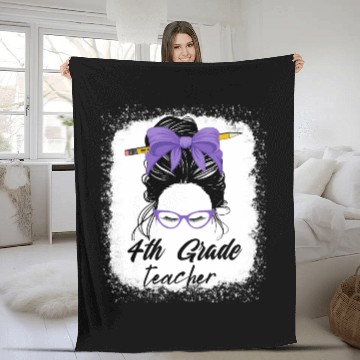 Discover 4th grade teacher messy bun back to school funny Fleece Blankets
