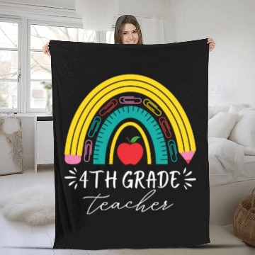 Discover 4th grade teacher back to school rainbow pencil Fleece Blankets