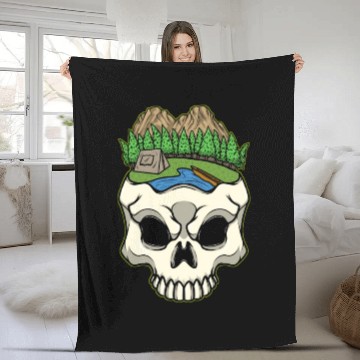 Discover Skeleton Head Camp Campsite Camper Camping Fleece Blankets