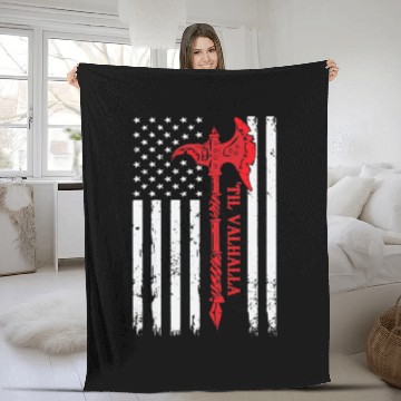 Discover American Flag Viking Axe Til Valhalla Fleece Blankets