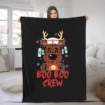 Discover Boo Boo Crew Red Plaid Nurse Reindeer Christmas Fleece Blankets