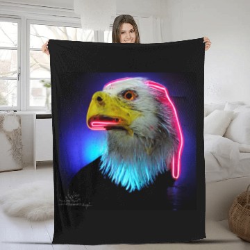 Discover i love america neon bright lightsamerican eagle Fleece Blankets