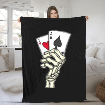 Discover Poker Player Poker Cards 7 2 Skeleton Hand Poker Fleece Blankets
