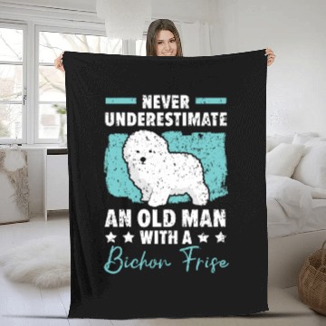 Discover Never Underestimate An Old Man With A Bichon Frise Fleece Blankets